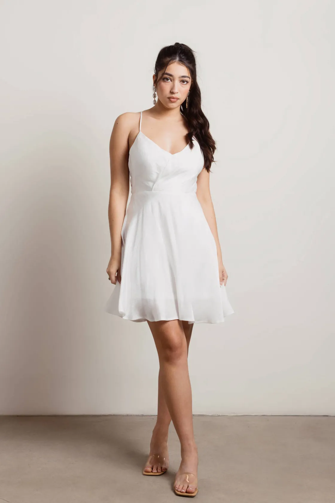 Tobi Lorena Cross Back Skater Mini Dress - White