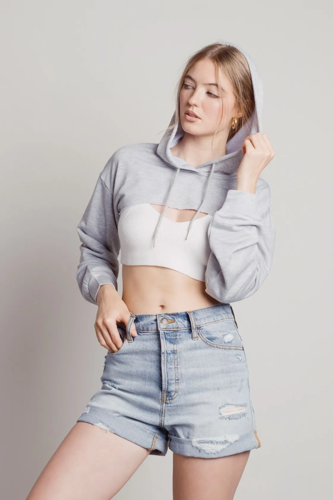 Tobi Lost And Found Cropped Hoodie - Heather Grey