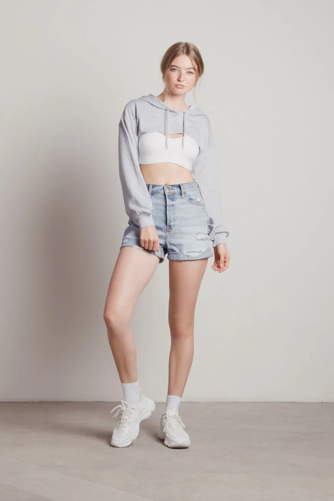 Tobi Lost And Found Cropped Hoodie - Heather Grey