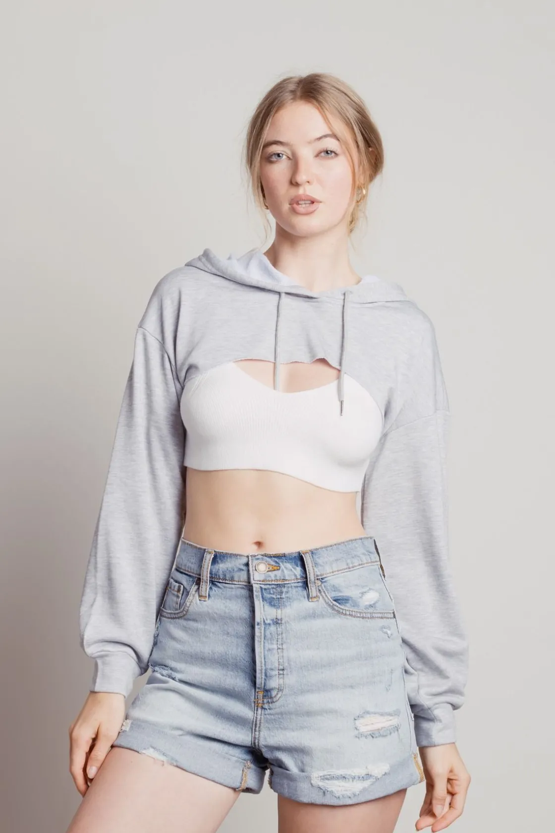 Tobi Lost And Found Cropped Hoodie - Heather Grey