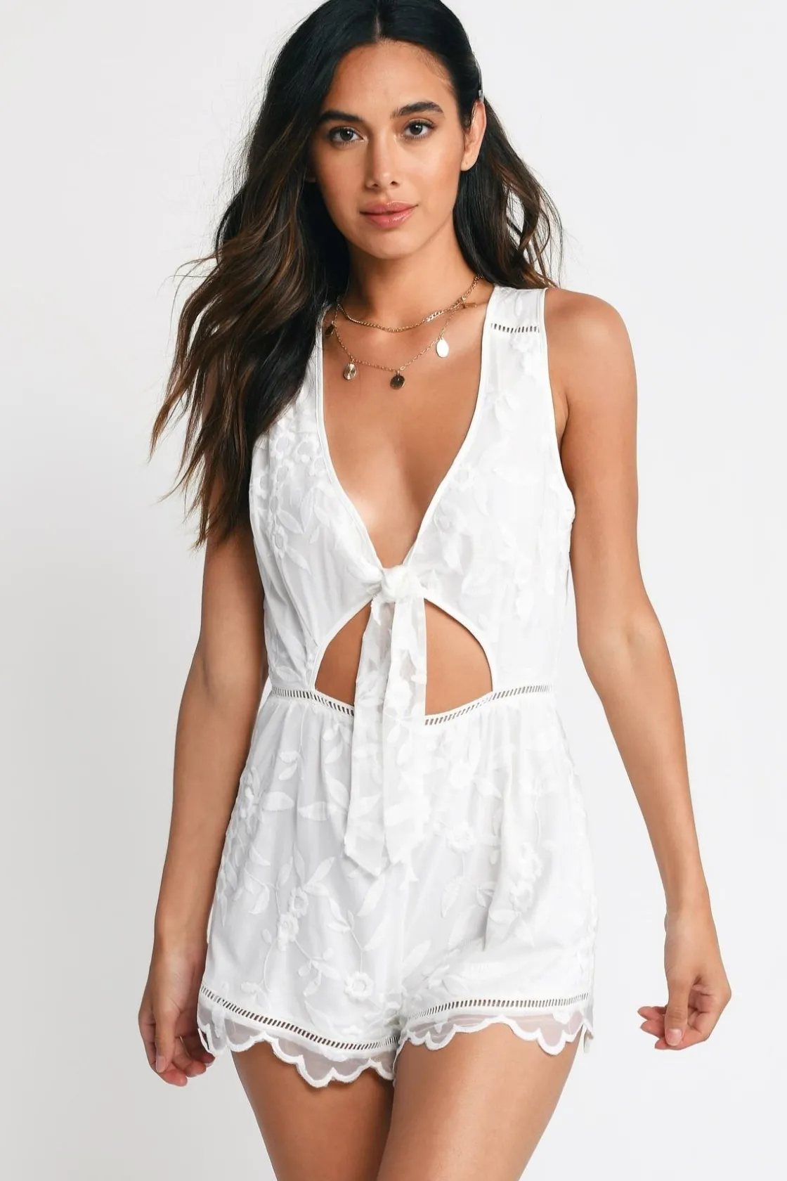 Tobi Love Game Embroidered Romper - Light Blue