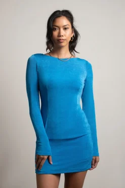 Tobi Love The Idea Long Sleeve Open Back Mini Dress - Blue