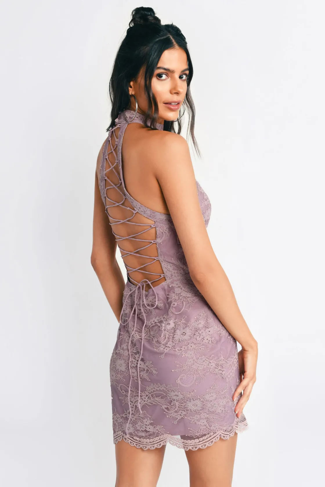 Tobi Lucky Lady Lace Choker Neck Mini Dress -