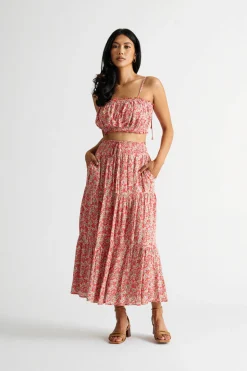 Tobi Lynx Floral Crop Top And Midi Skirt Set -