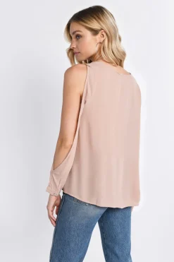 Tobi Maci Cold Shoulder Blouse - Toast