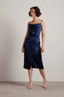 Tobi Maddy Satin Slit Midi Dress - Cabernet Red