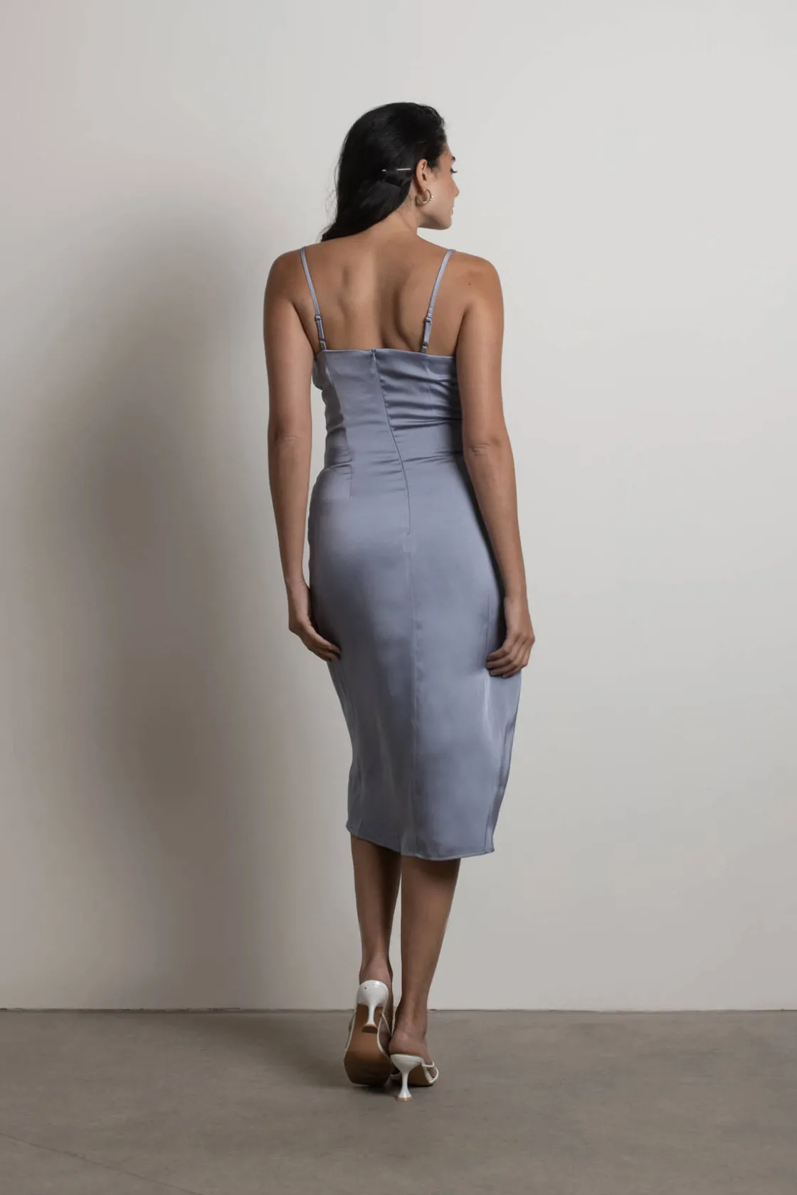 Tobi Maddy Satin Slit Midi Dress - Cabernet Red