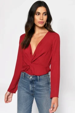 Tobi Madeline Front Knot Blouse - Wine