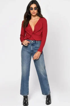 Tobi Madeline Front Knot Blouse - Wine