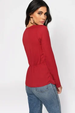 Tobi Madeline Front Knot Blouse - Wine