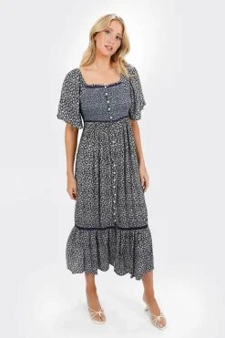 Tobi Maeve Smocked Buttoned Midi Dress - Midnight