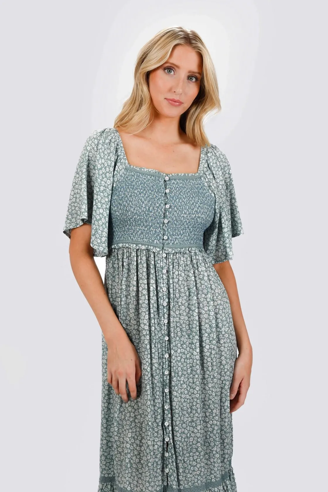 Tobi Maeve Smocked Buttoned Midi Dress - Midnight