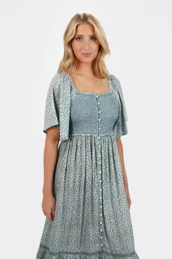 Tobi Maeve Smocked Buttoned Midi Dress - Midnight