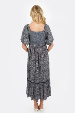 Tobi Maeve Smocked Buttoned Midi Dress - Midnight