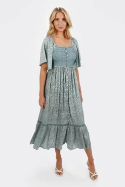 Tobi Maeve Smocked Buttoned Midi Dress - Midnight