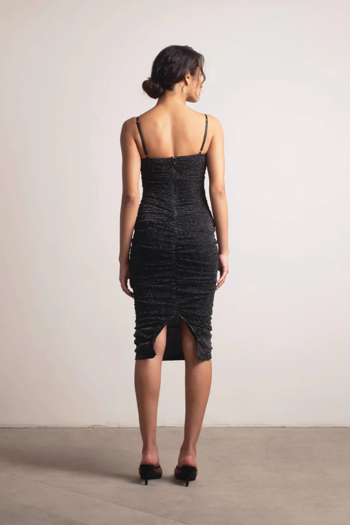Tobi Make Your Move Metallic Ruched Midi Dress - Black