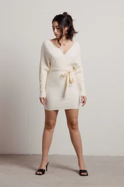Tobi Marie Off The Shoulder Sweater Mini Dress - Beige