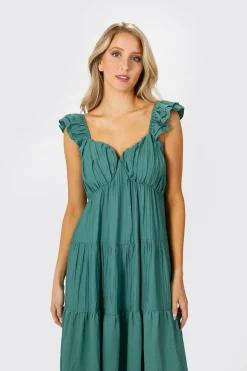 Tobi Mary Jane Tiered Ruffled Sleeves Maxi Dress - Teal