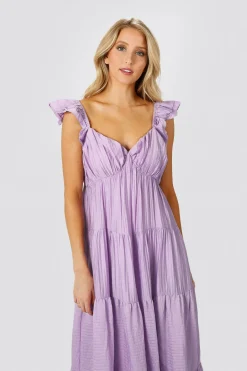 Tobi Mary Jane Tiered Ruffled Sleeves Maxi Dress - Teal