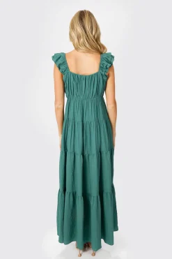 Tobi Mary Jane Tiered Ruffled Sleeves Maxi Dress - Teal