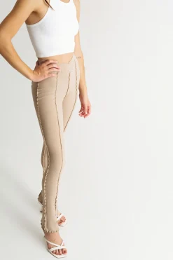 Tobi Matter Of Fact Ribbed Pants - Taupe