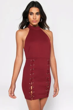 Tobi Meet Me At The Halter Lace Up Backless Mini Dress -