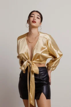 Tobi Megan Satin Tie Front Blouse Satin Blouse -