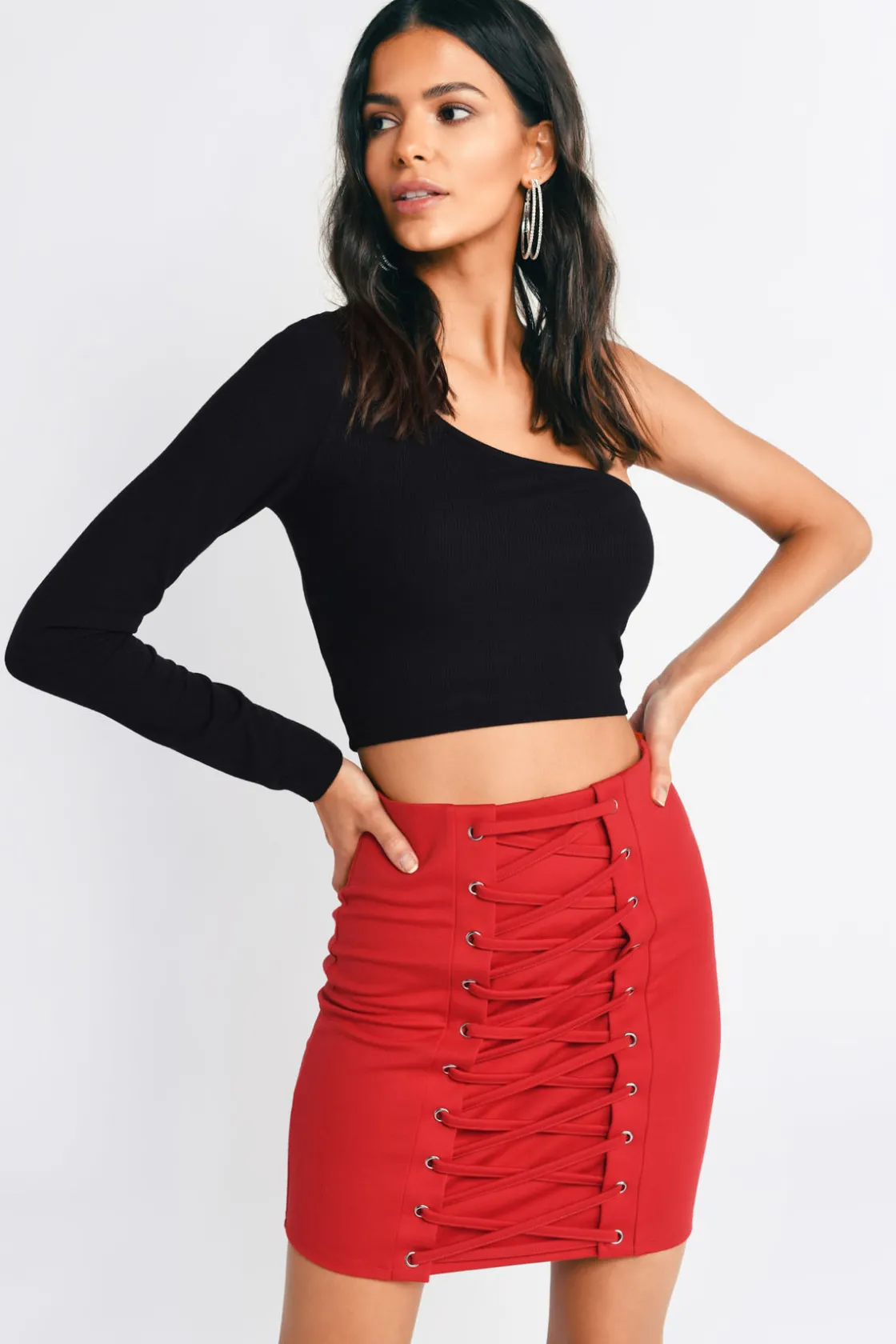Tobi Melrose Lace Up Mini Skirt - Black