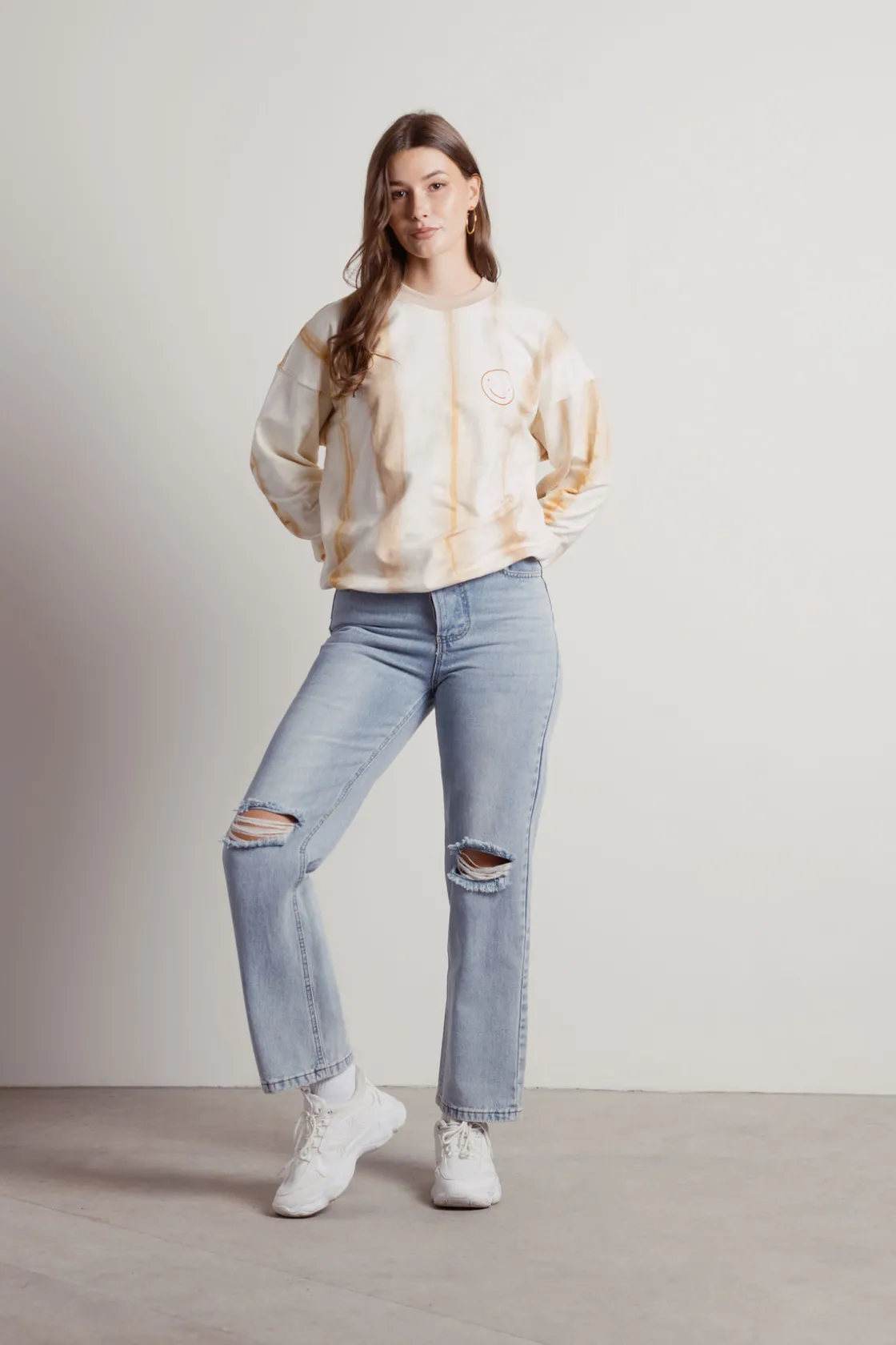 Tobi Melted Ice Cream Tie Dye Sweatshirt - Tan