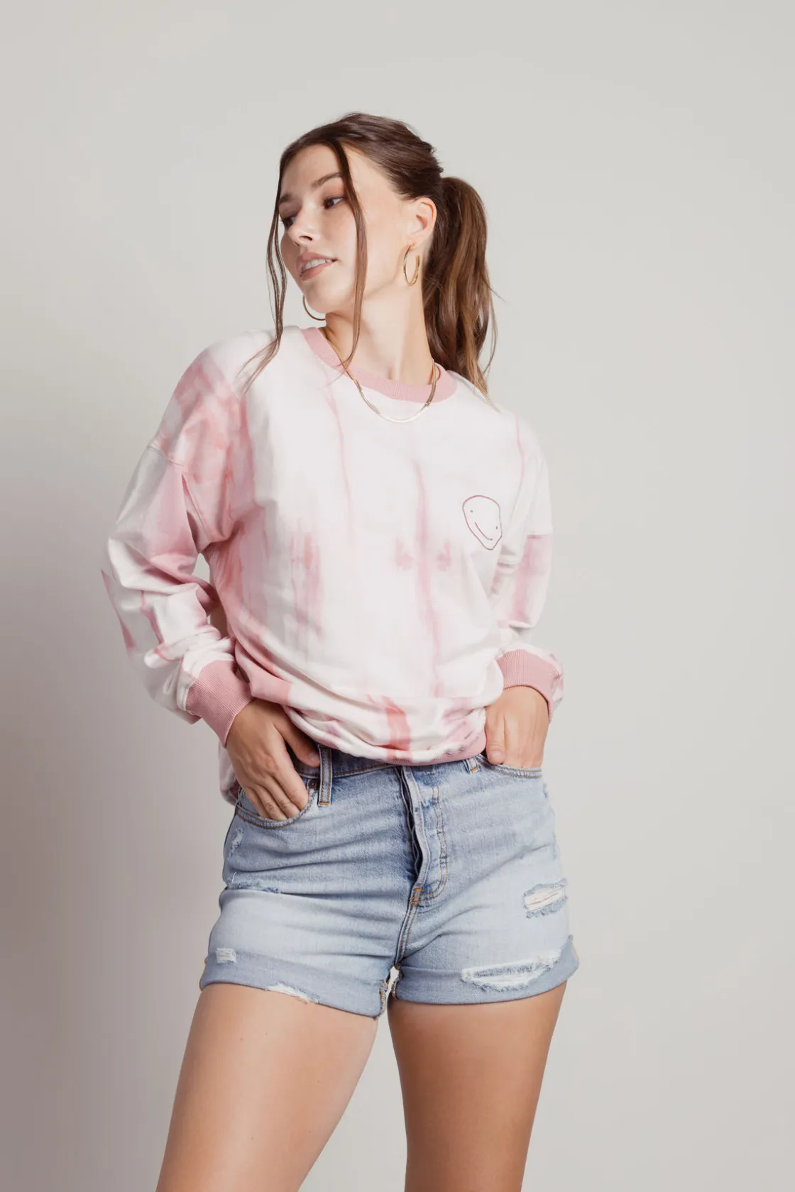 Tobi Melted Ice Cream Tie Dye Sweatshirt - Tan