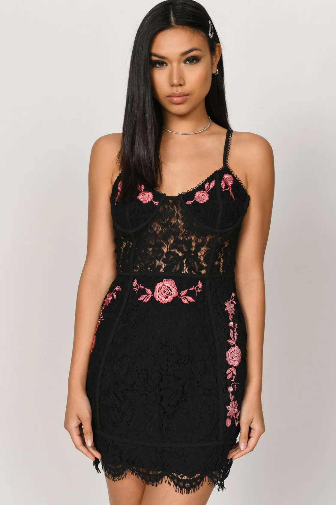 Tobi Mia Lace Bustier Mini Dress - Black