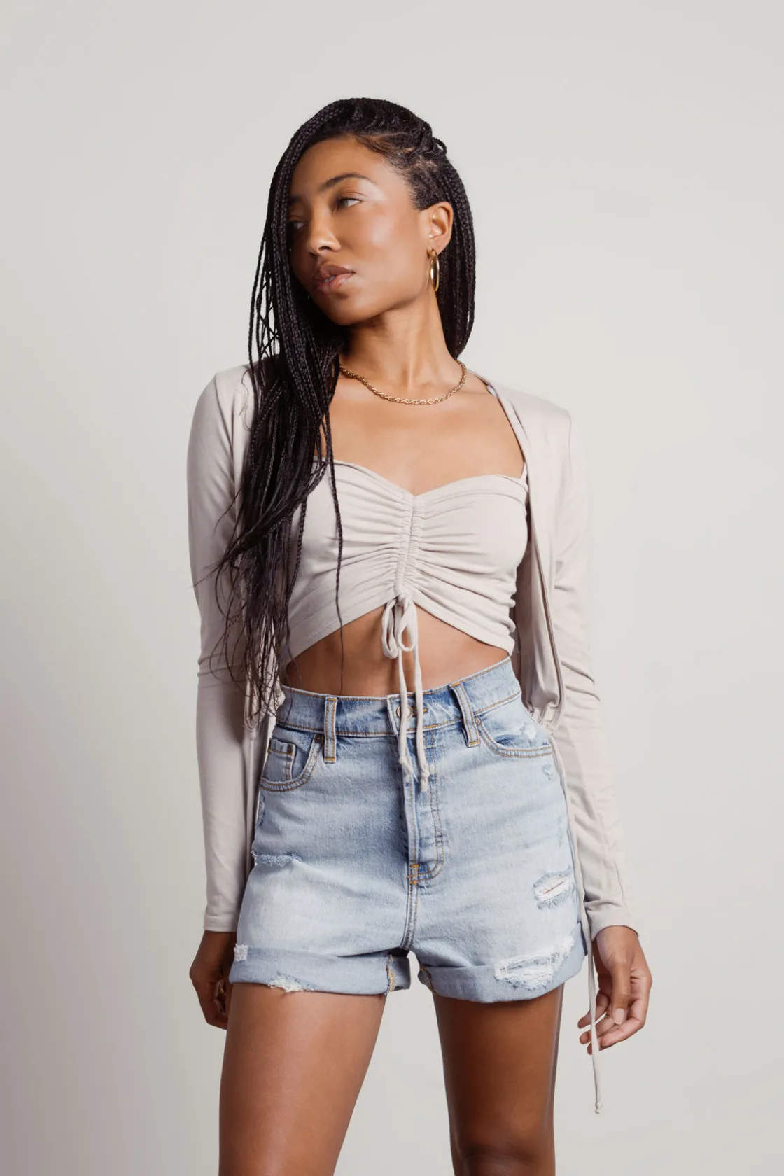 Tobi Mina Crop Top And Cardigan Set - Green