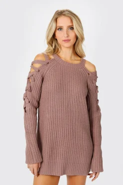 Tobi Miracle Lace Up Sweater Mini Dress - Wine