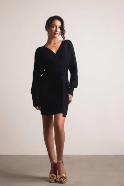 Tobi Miriam Surplice Sweater Mini Dress - Brown