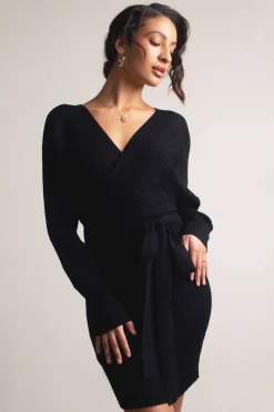 Tobi Miriam Surplice Sweater Mini Dress - Brown