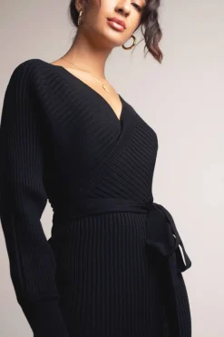 Tobi Miriam Surplice Sweater Mini Dress - Brown