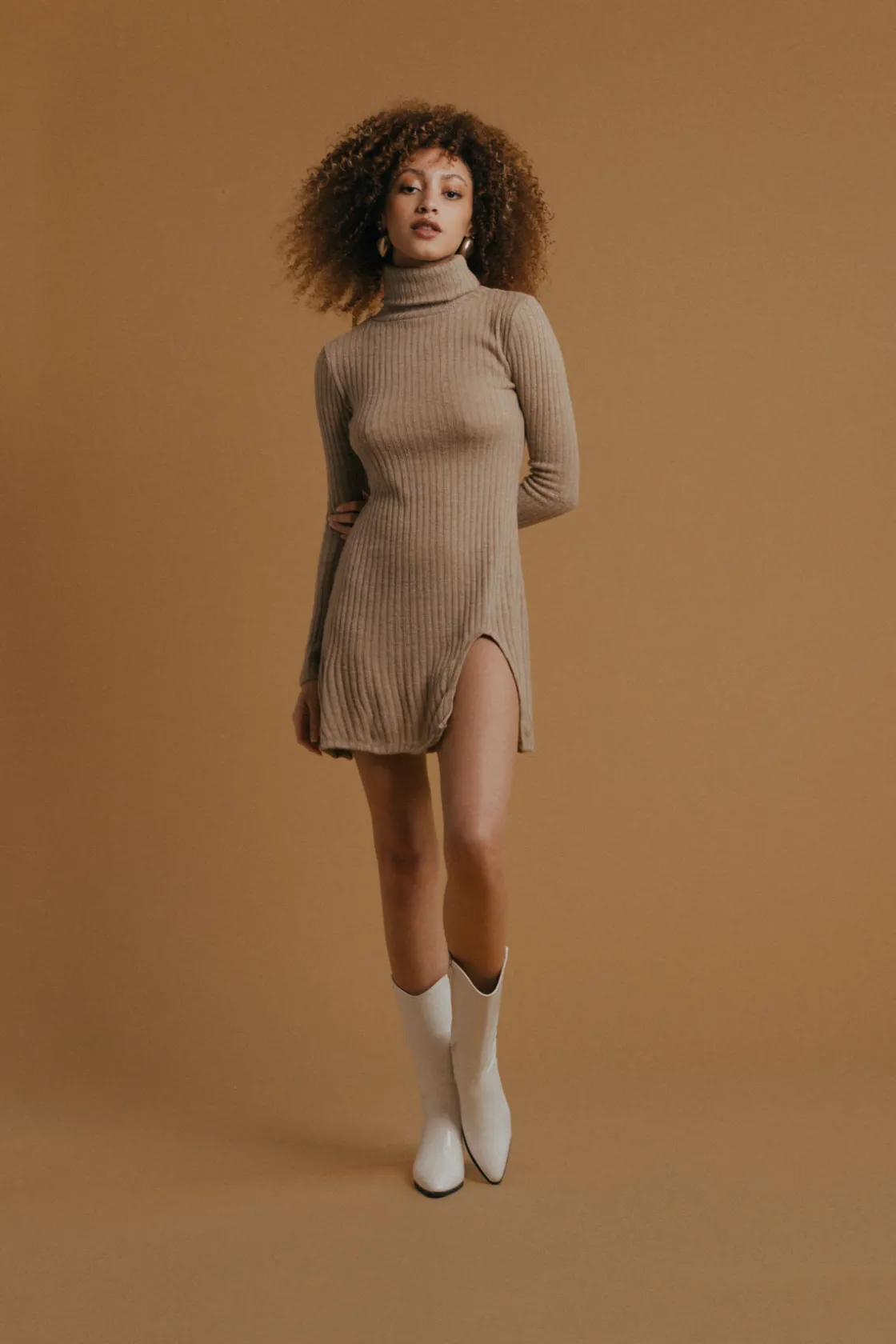 Tobi Misunderstood Ribbed Turtleneck Mini Dress -