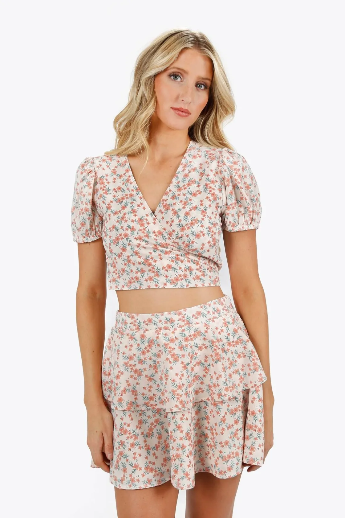 Tobi Mitzi Floral Crop Top And Mini Skirt Set -