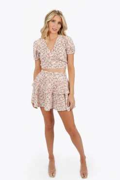 Tobi Mitzi Floral Crop Top And Mini Skirt Set -