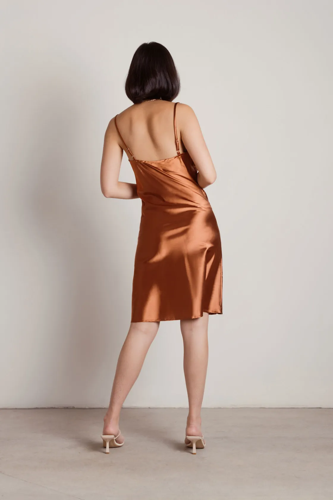 Tobi Momentum Satin Cami Midi Dress - Cocoa