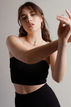 Tobi Monique Ribbed Tube Top Pants Set - Beige