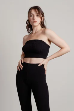 Tobi Monique Ribbed Tube Top Pants Set - Beige