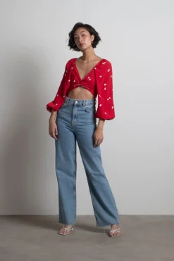Tobi Move On Crop Top - Navy Satin Leopard