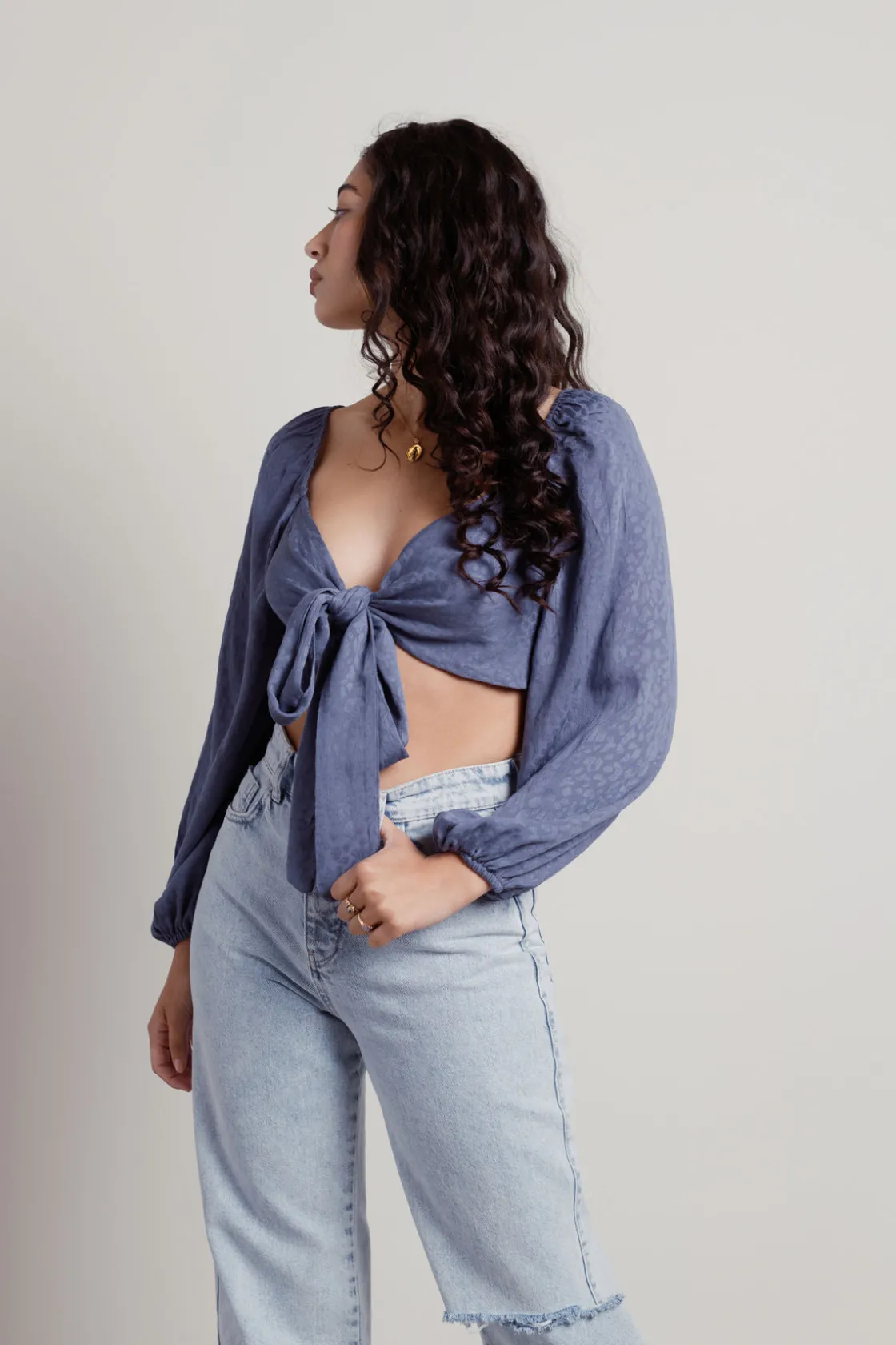 Tobi Move On Crop Top - Navy Satin Leopard