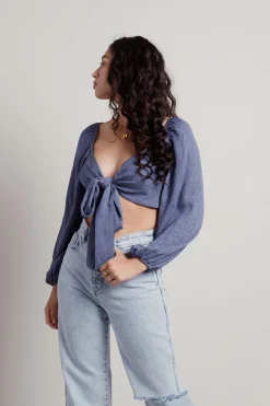 Tobi Move On Crop Top - Navy Satin Leopard
