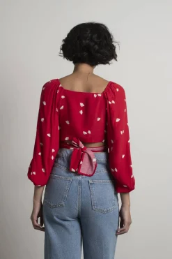 Tobi Move On Crop Top - Navy Satin Leopard
