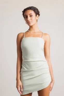 Tobi Moving On Cross Back Asymmetrical Mini Dress - Sage