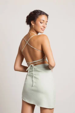 Tobi Moving On Cross Back Asymmetrical Mini Dress - Sage