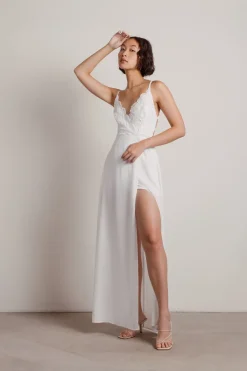 Tobi My Moment Crochet High Slit Maxi Dress - Off White
