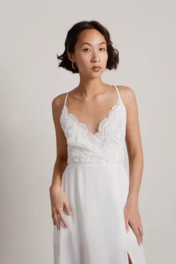 Tobi My Moment Crochet High Slit Maxi Dress - Off White